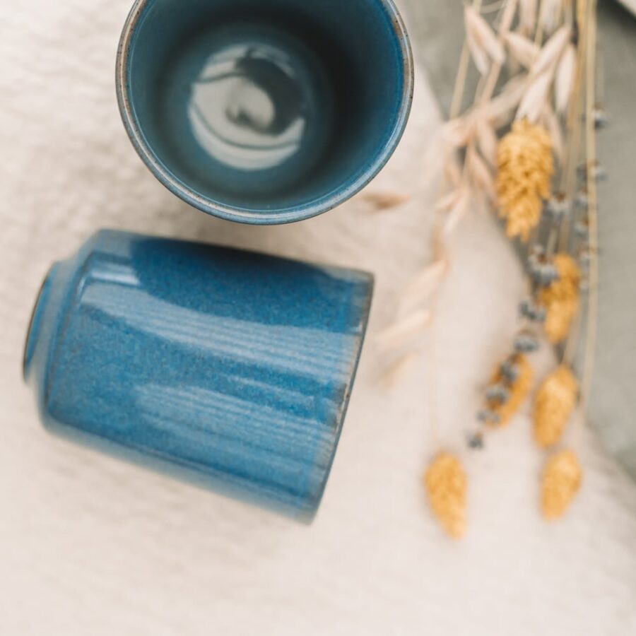 Cappuccino Tasse aus Keramik in blau auch für Tee verwendbar