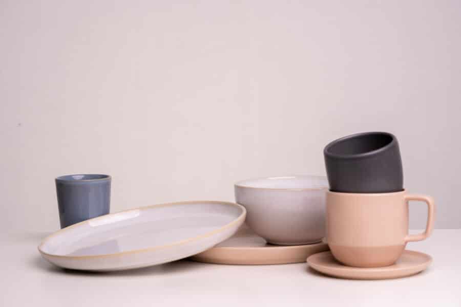 Keramik Geschirr Set für eine Person mit Kaffeetasse, Cappuccino Becher und großer Tee Tasse