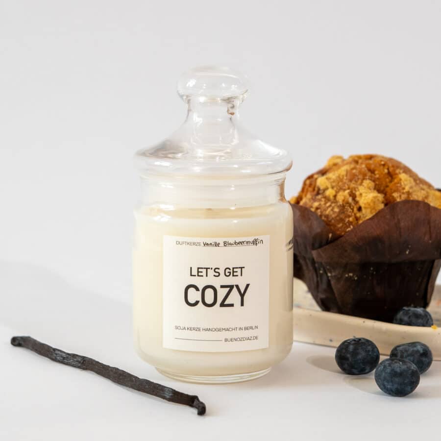 Weihnachtsduftkerze Blaubeervanille Muffin im Glas mit Deckel zur Deko